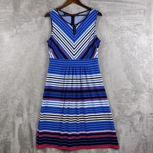 Talbots Blue and Pink Striped Dress ‎ Zip Up Back  Sz Medium Professional Casual
